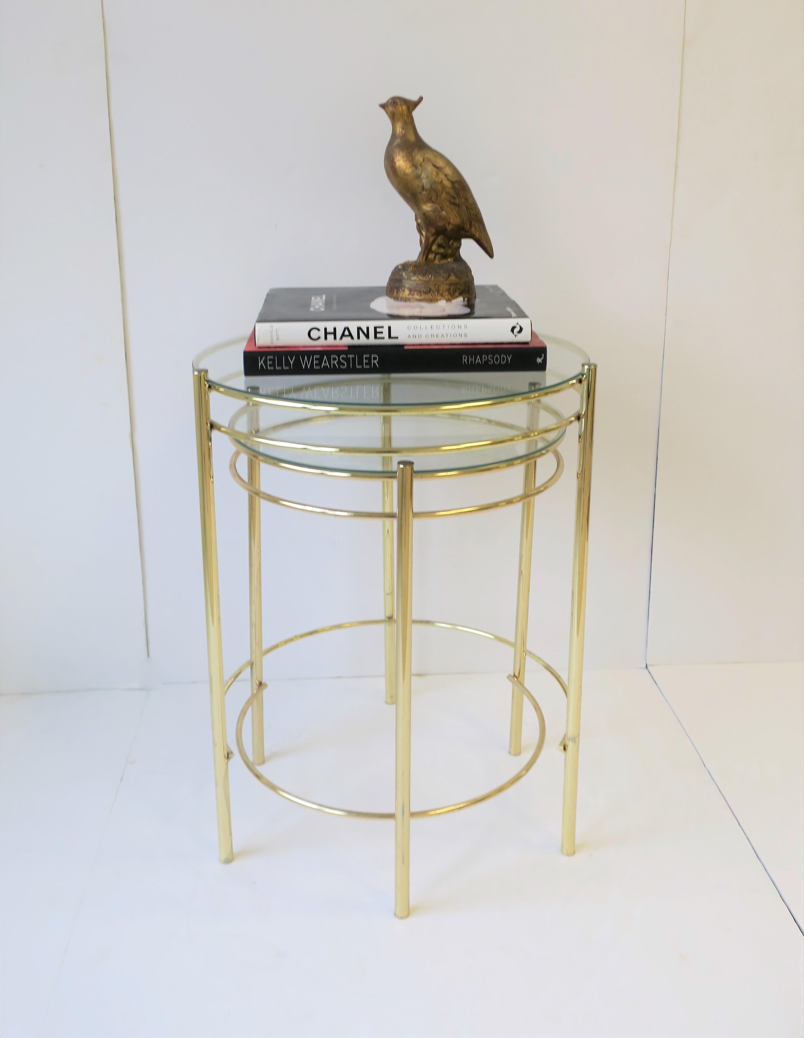 Set Round Brass and Glass Nesting End or Side Tables 2