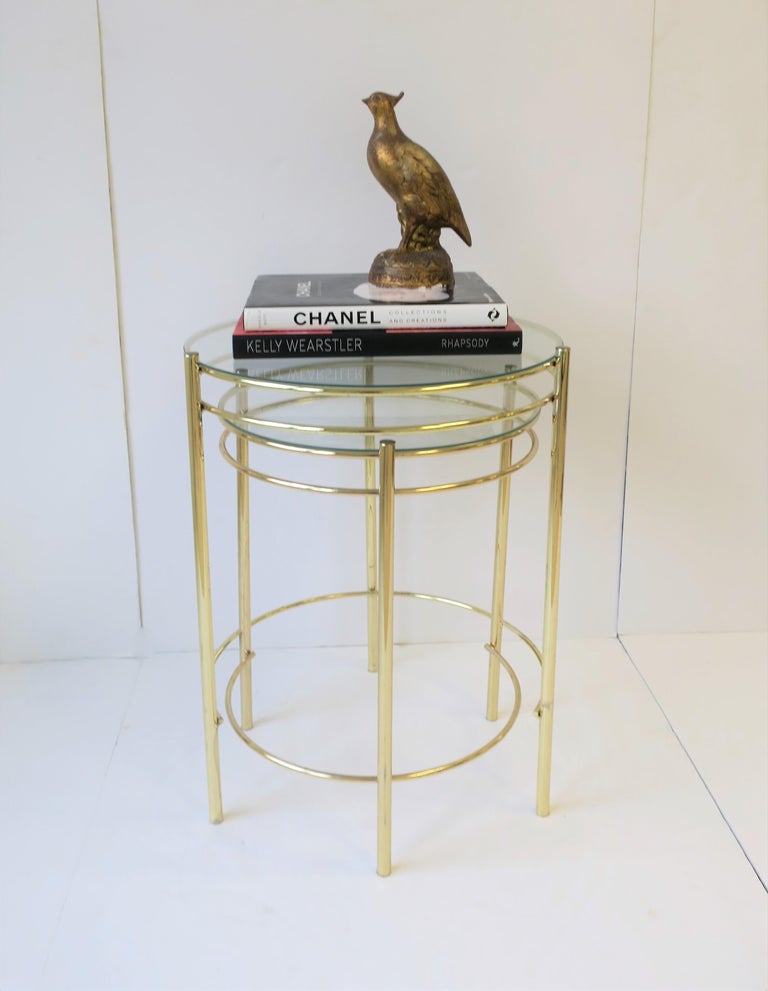Set Round Brass and Glass Nesting End or Side Tables at 1stDibs