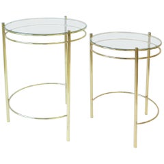 Set Round Brass and Glass Nesting End or Side Tables