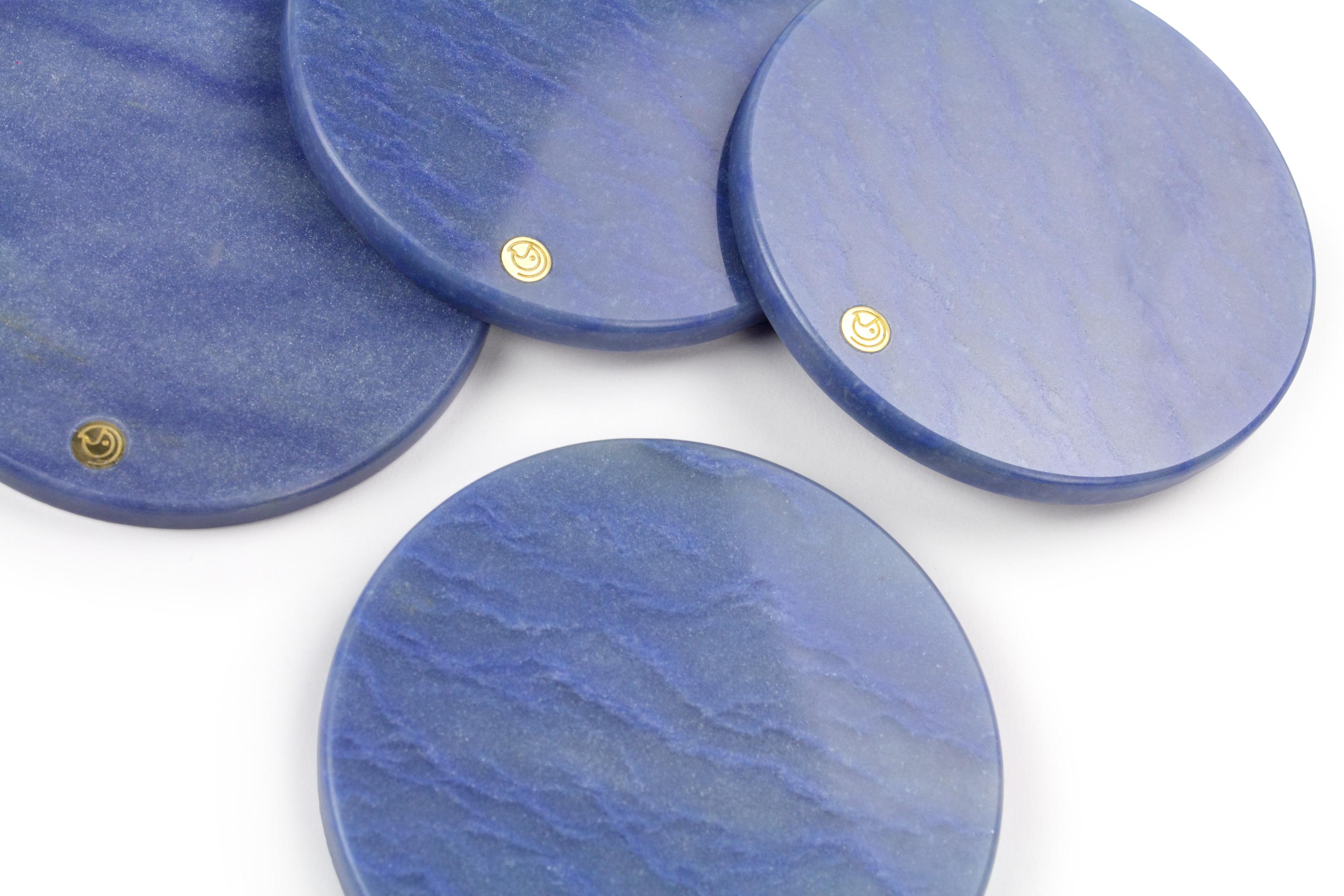Italian Coasters Set of Four in Blue Azul Macaubas Marble Handmade Italy For Sale