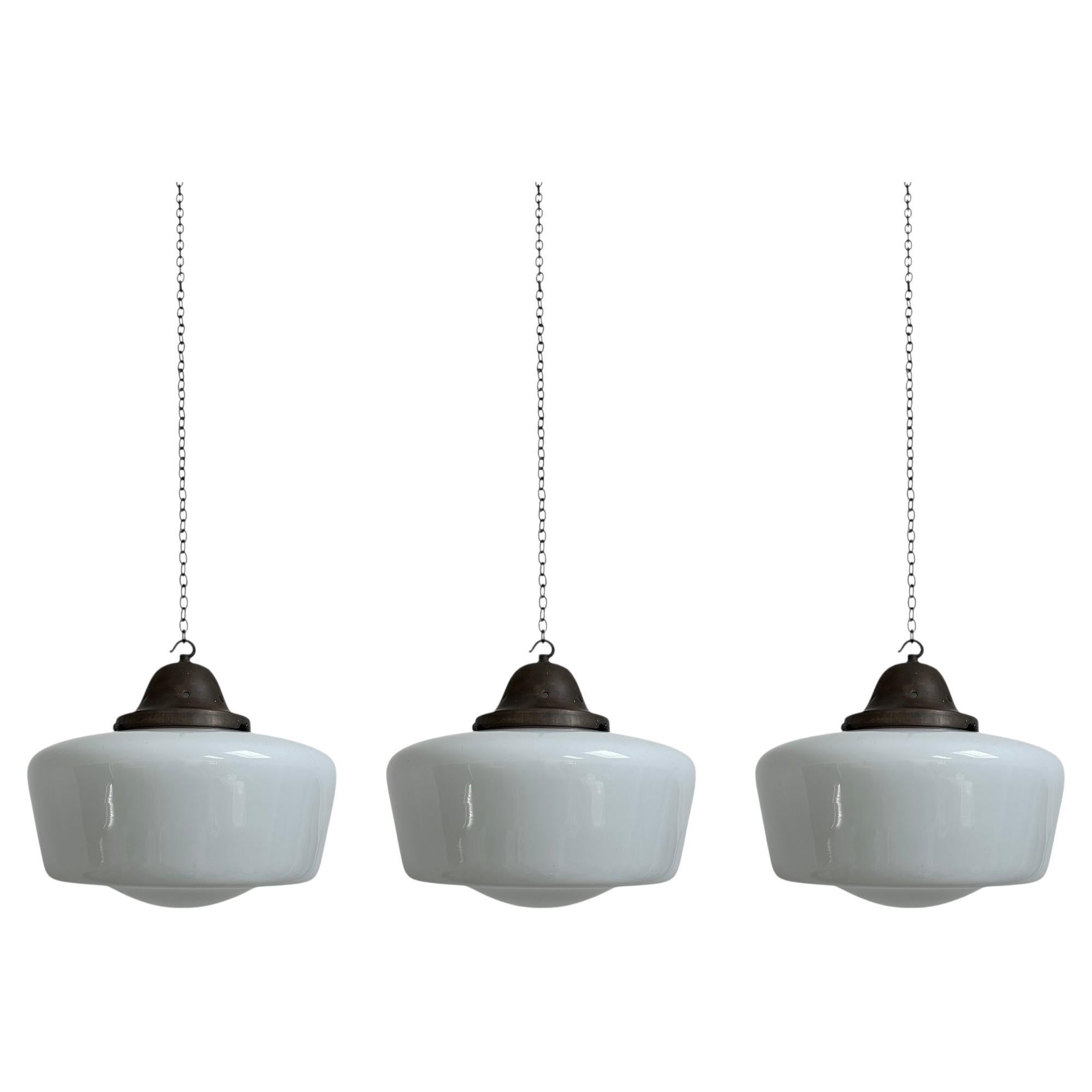 Trio Antique Church Opaline Glass Ceiling Pendants Light By Hailwood & Ackroyd