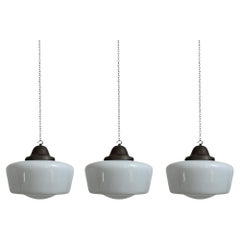 Trio Antique Church Opaline Glass Ceiling Pendants Light By Hailwood & Ackroyd