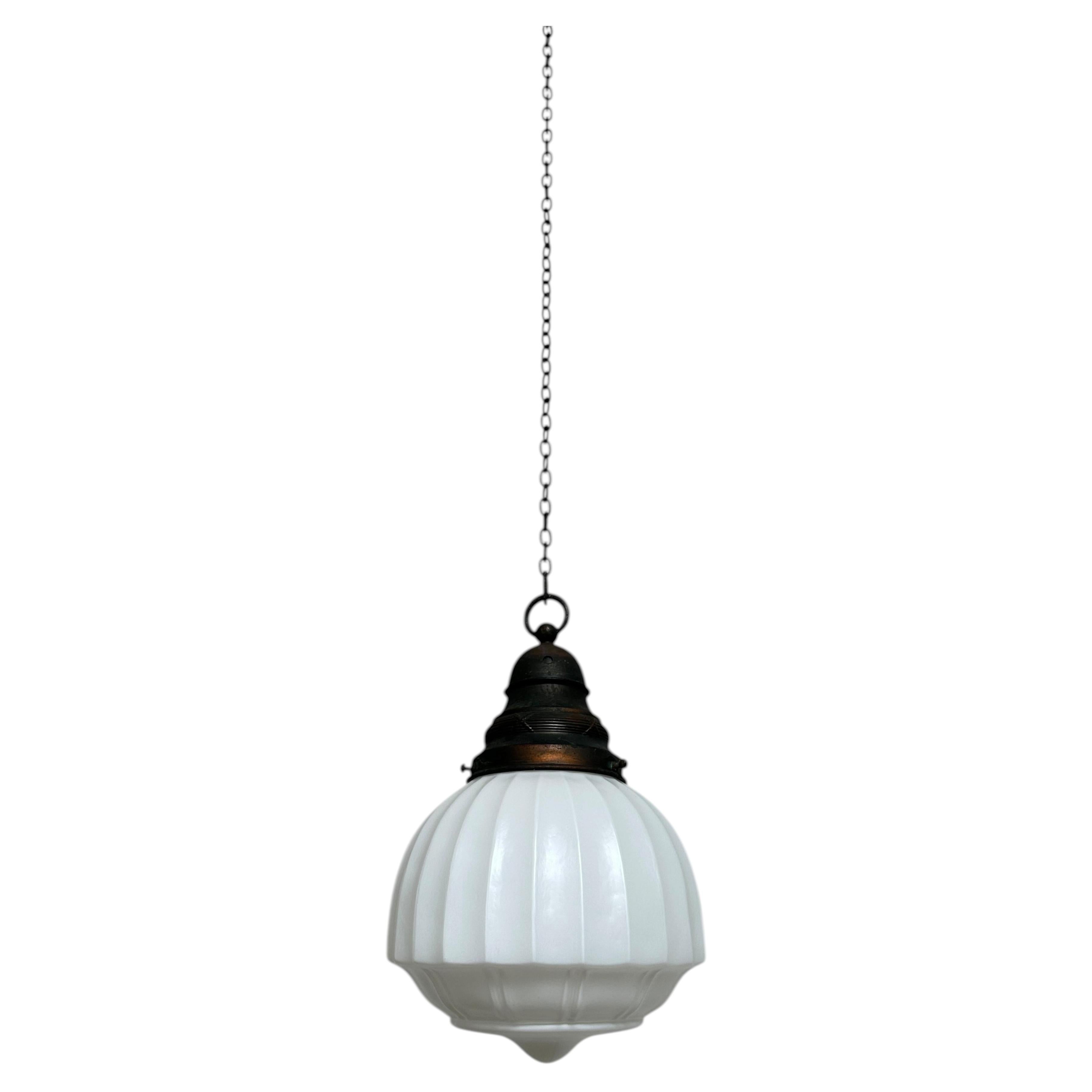 Antique Vintage Church Opaline Milk Glass Ceiling Pendant Light Lamp
