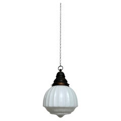 Antique Vintage Church Opaline Milk Glass Ceiling Pendant Light Lamp