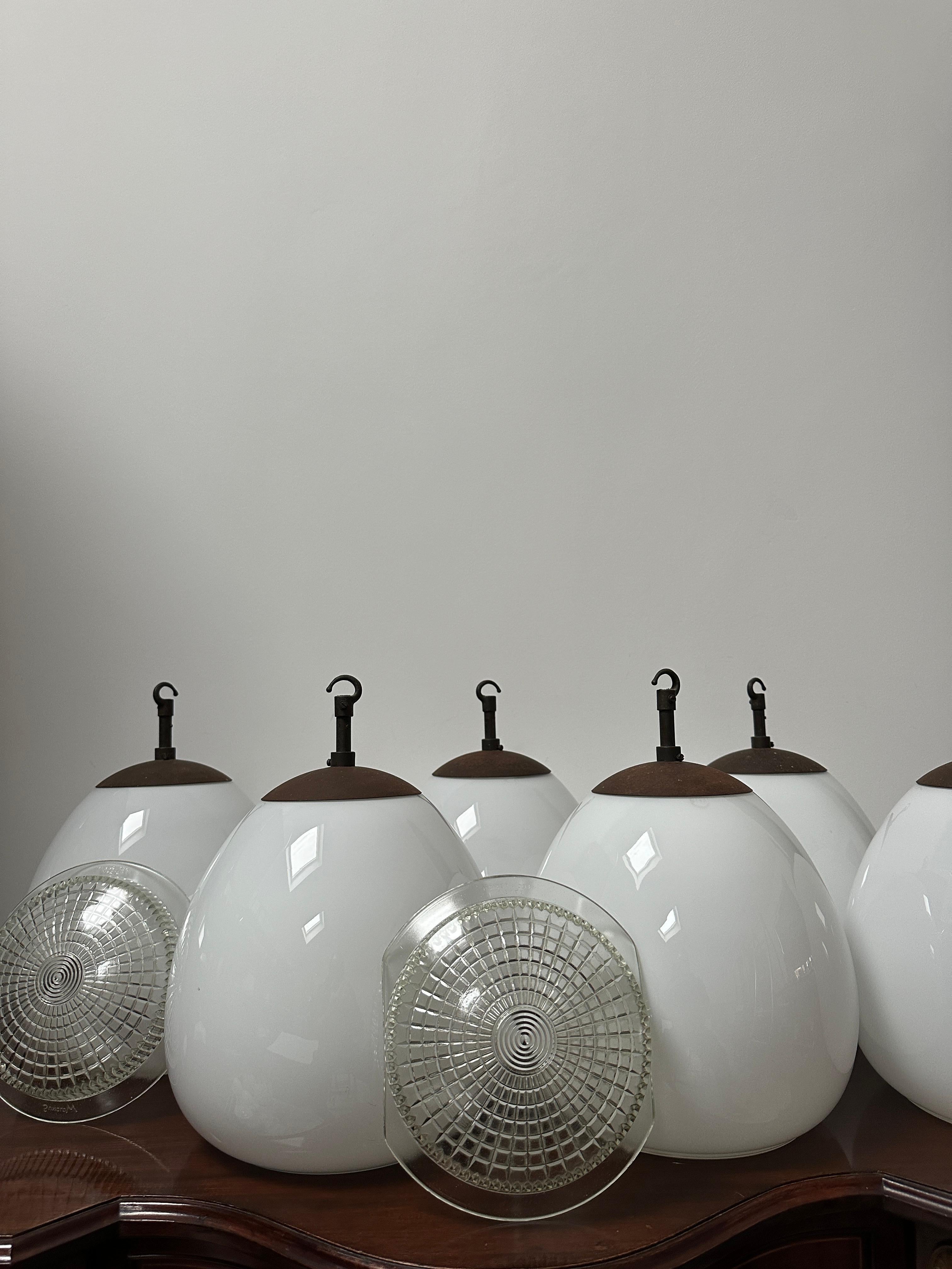 Set Run Antique Vintage Diffused Tulip Opaline Milk Glass Ceiling Pendant Light For Sale 4