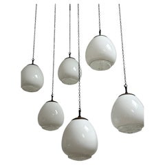 Set Run Antique Vintage Diffused Tulip Opaline Milk Glass Ceiling Pendant Light
