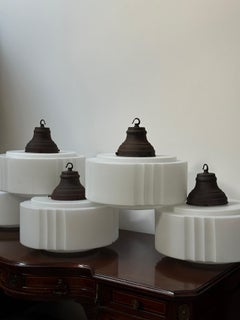 Set Run Vintage Antique English Church Opaline Milk Glass Ceiling Pendant Light