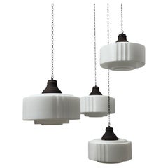 Set Run Vintage Antique English Church
s Opaline Milk Glass Pendant Light da soffitto