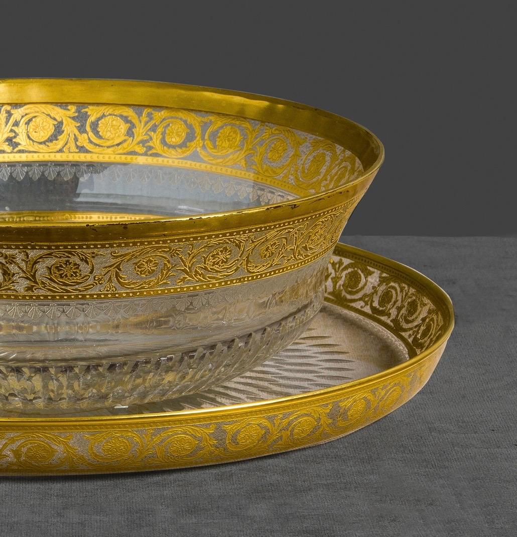 Splendida coppa svasata in oro con piatto in pendant della prestigiosa Maison Louis 