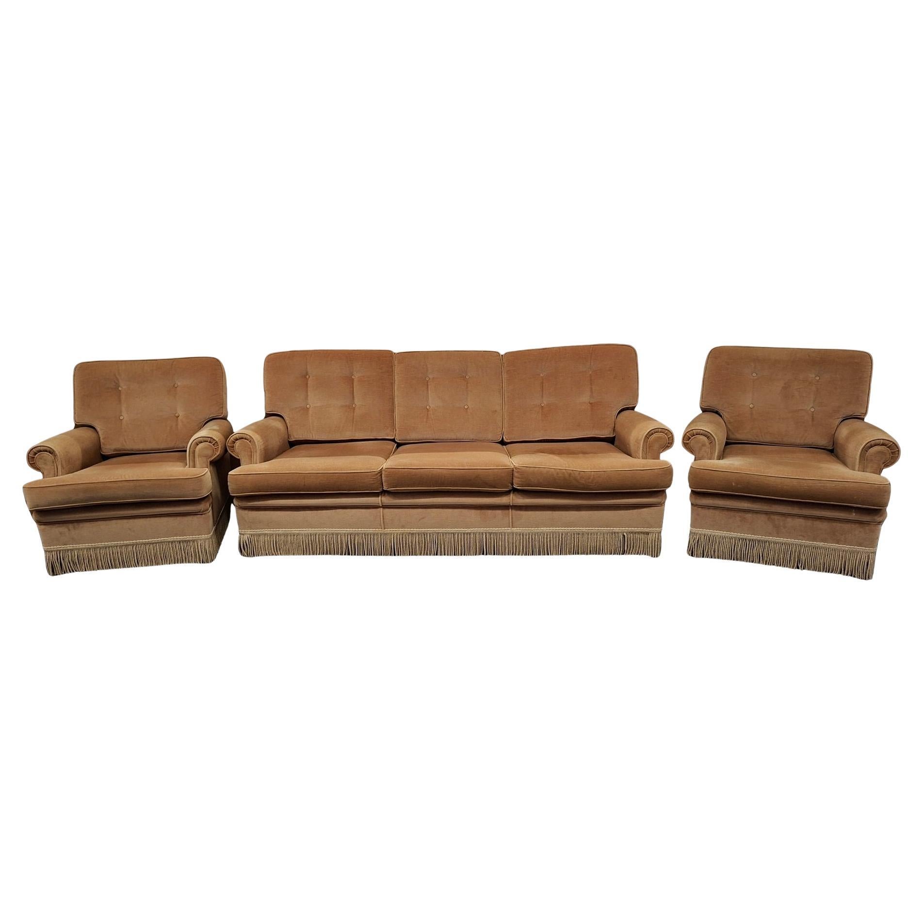 Juego de salón de chenilla de los años 70 con flecos decorativos en venta