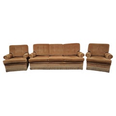 Juego de salón de chenilla de los años 70 con flecos decorativos