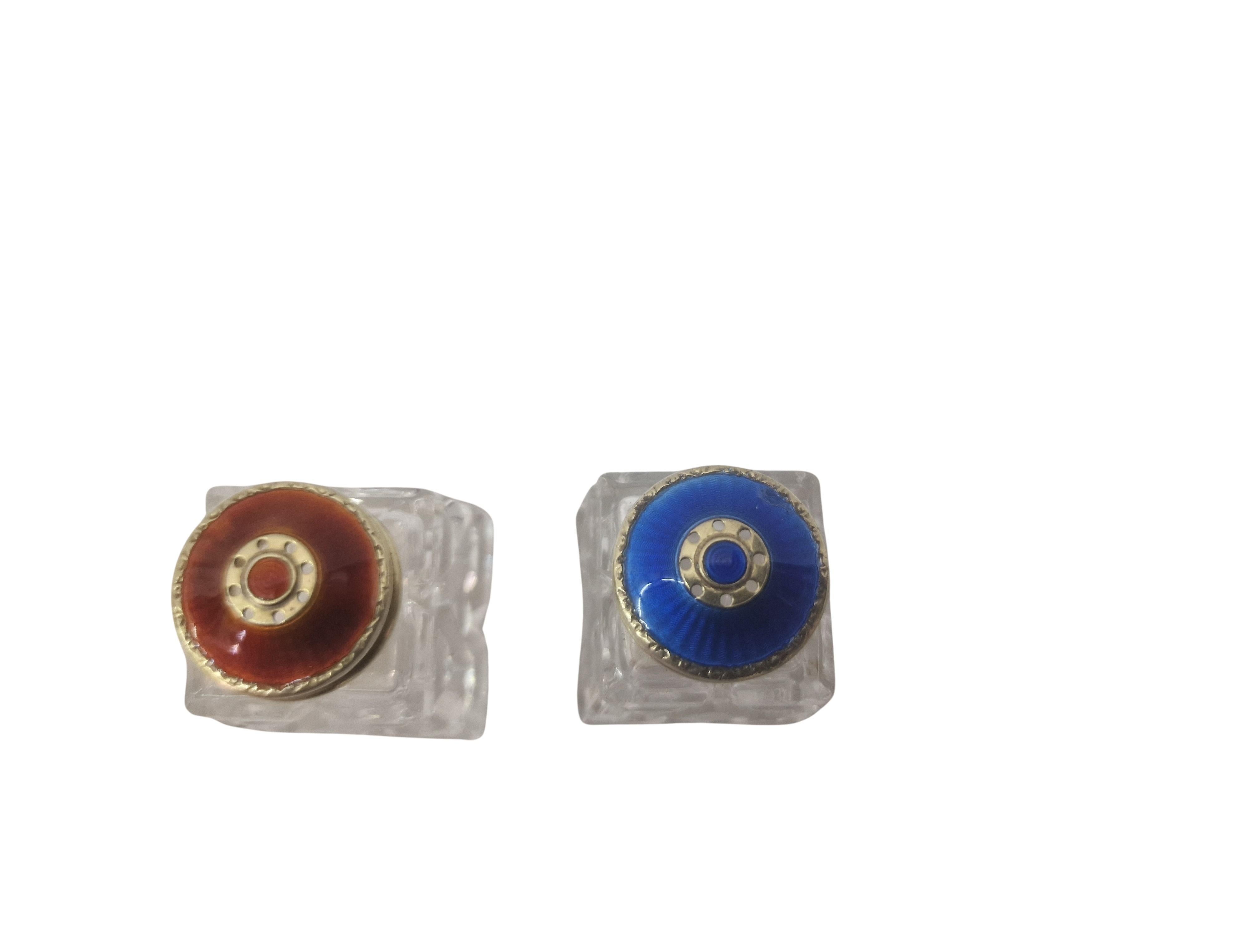 Norwegian Set Salt and Pepper Sterling Silver gilt guilloche enamel, Art Deco 1920s Norway For Sale