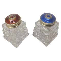 Set Salt and Pepper Sterling Silver gilt guilloche enamel, Art Deco 1920s Norway