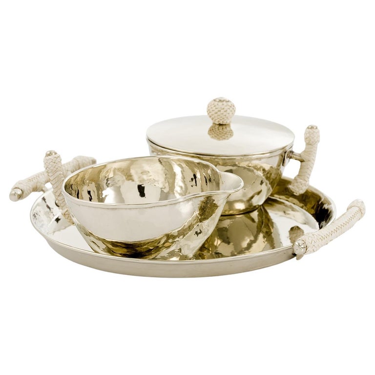Set Salta Containers Alpaca Silver and Leather For Sale at 1stDibs