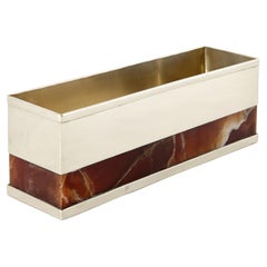 Flache, mittel- und große Blumenvasen aus Alpaka-Silber und Onyxstein