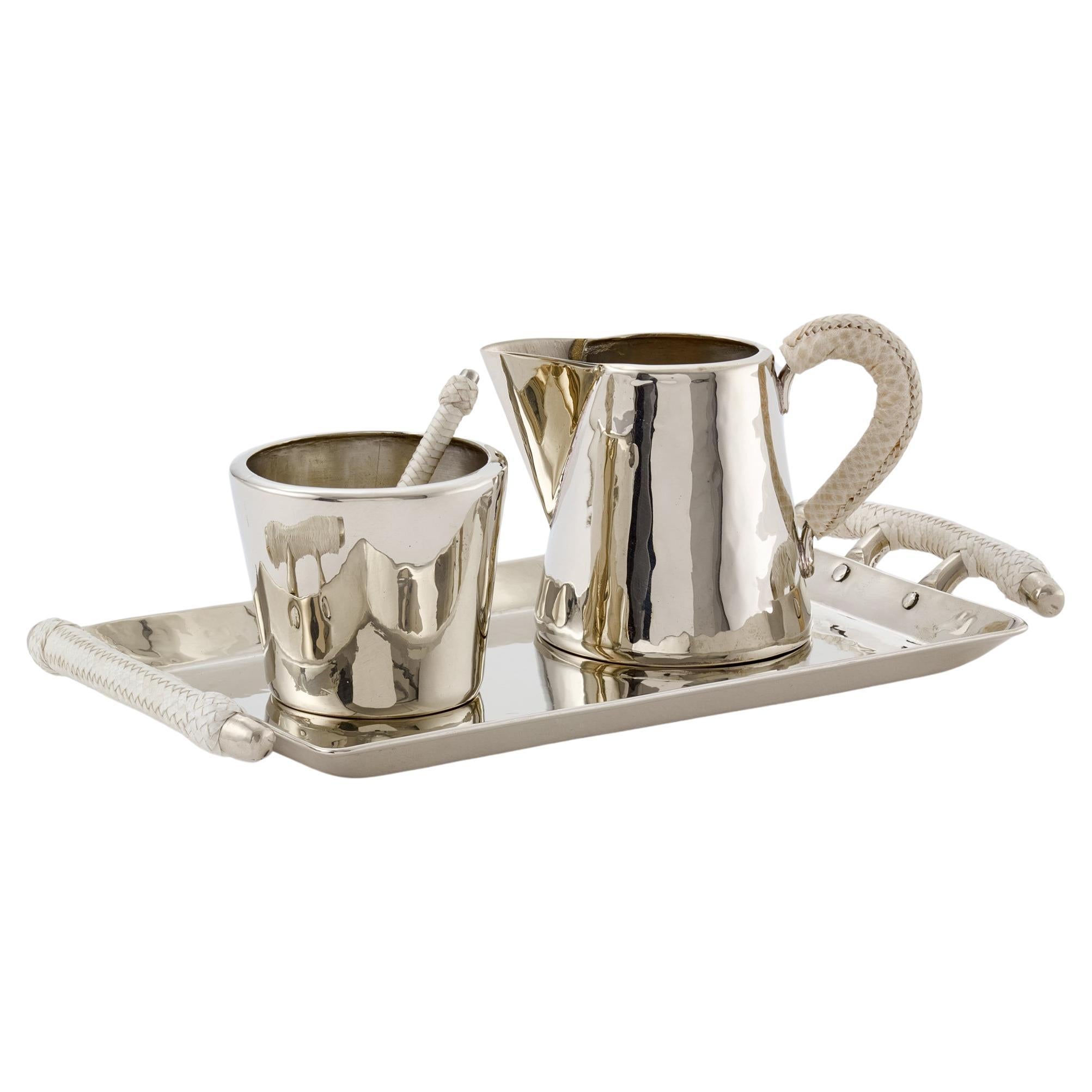 Set Salta Pelle Crema e Zucchero  Alpaca Argento e Pelle