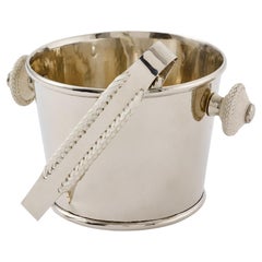 Set Salta Leather Small Ice Bucket & Salta Leather Tong Silver Alpaca