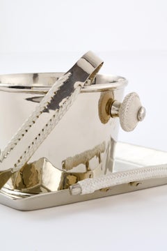 Set Salta Leather Small Ice Bucket , Square Tray  & Tong