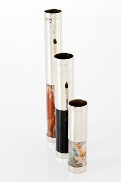 Set Salta Mini Floreros Tubo, Plata Alpaca y Piedra Ónix