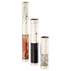 Set Salta Mini Tube Flower Vases, Alpaca Silver & Onyx Stone