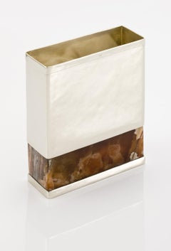 Ensemble de vases à fleurs rectangulaires Salta, argent alpaga et pierre d'onyx