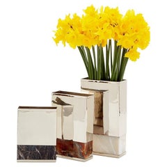 Set Salta Rectangular Flower Vases, Alpaca Silver & Onyx Stone