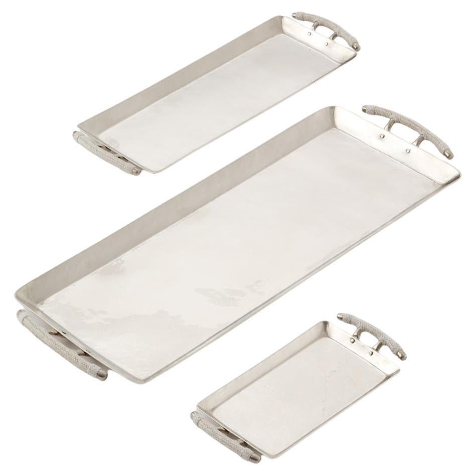 SET Salta Rechteckige Ledertabletts, Alpaka Silber & Leder