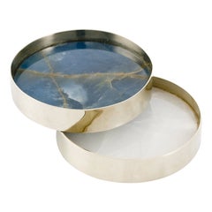 Porte-bouteilles ronds Salta, argent alpaga et pierre d'onyx naturel