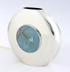 Set Salta Round Medium & Large Flower Vases, Alpaca Silver & Blue Onyx Stone