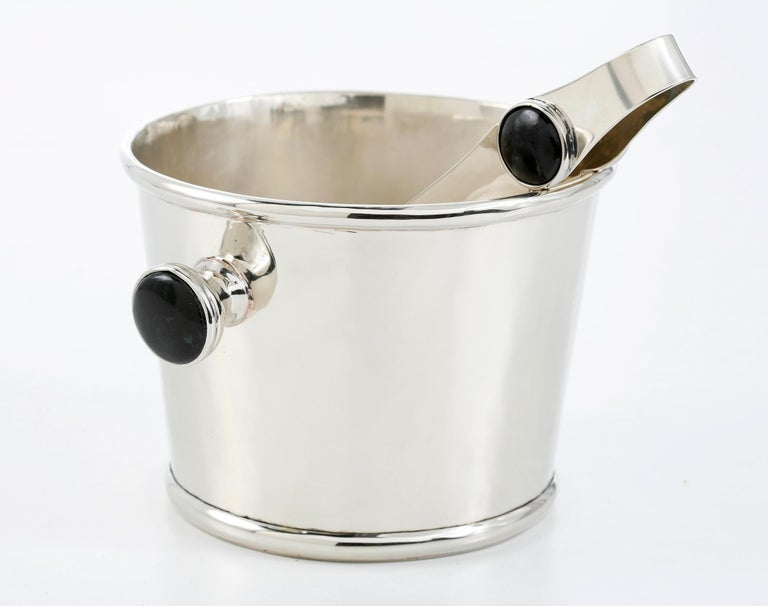 Set Salta Small Ice Bucket and Tong Silver Alpaca and Black Onyx Stone