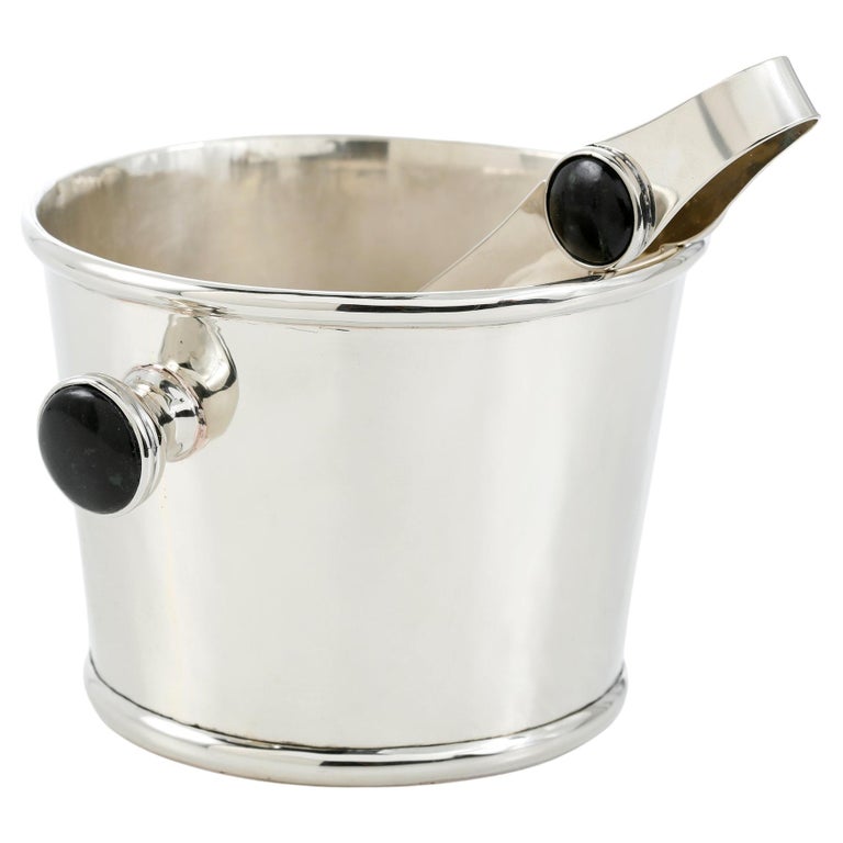 Set Salta Small Ice Bucket and Tong Silver Alpaca and Black Onyx Stone
