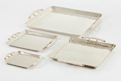 SET Salta Square Leather Trays, Alpaca Silver & Leather