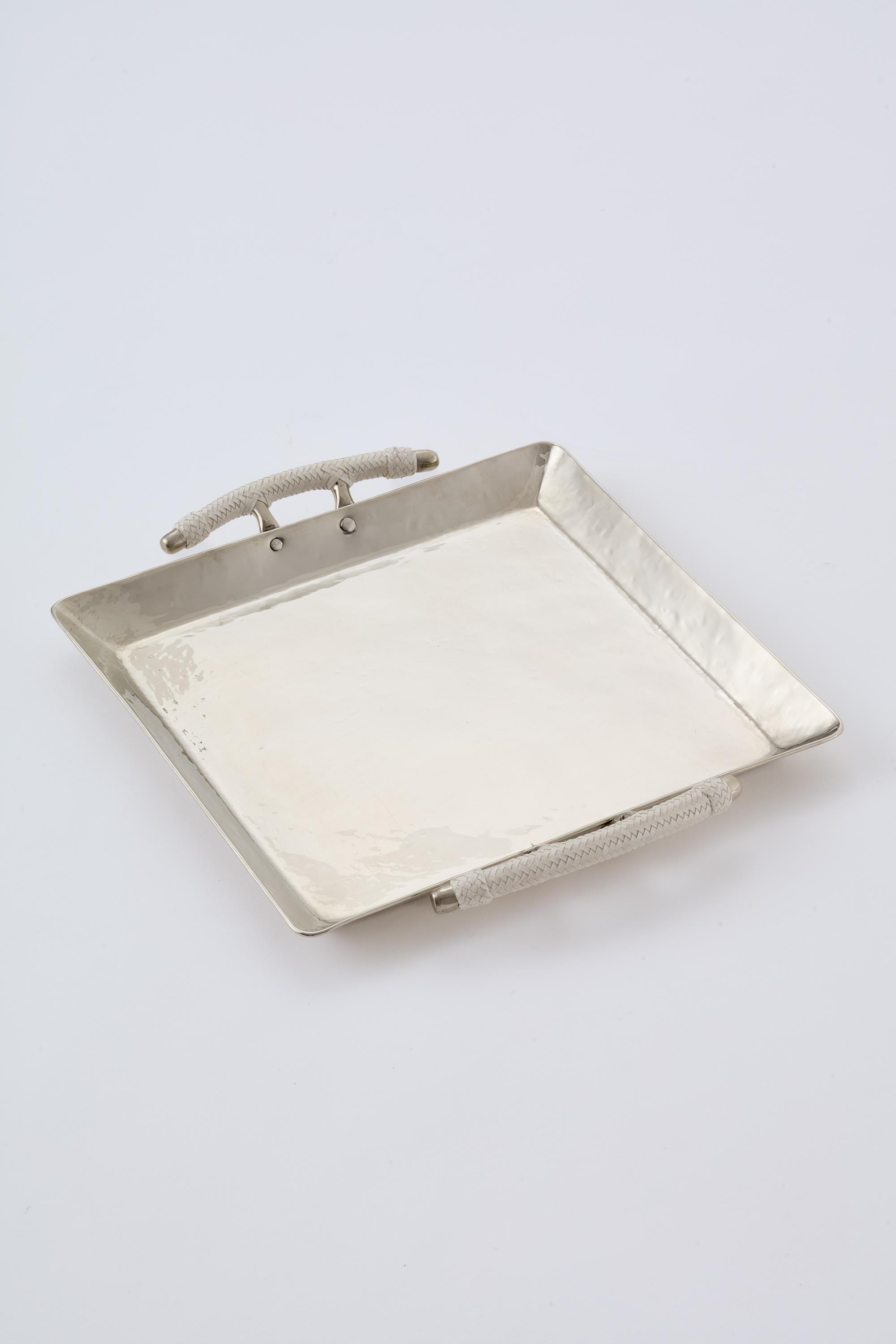 SET Salta Quadratische Ledertabletts, Alpaka Silber & Leder (Handgeschnitzt) im Angebot