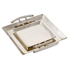 SET Salta Quadratische Ledertabletts, Alpaka Silber & Leder