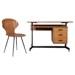 Conjunto de escritorio y silla de madera vintage de diseño italiano de los años 60