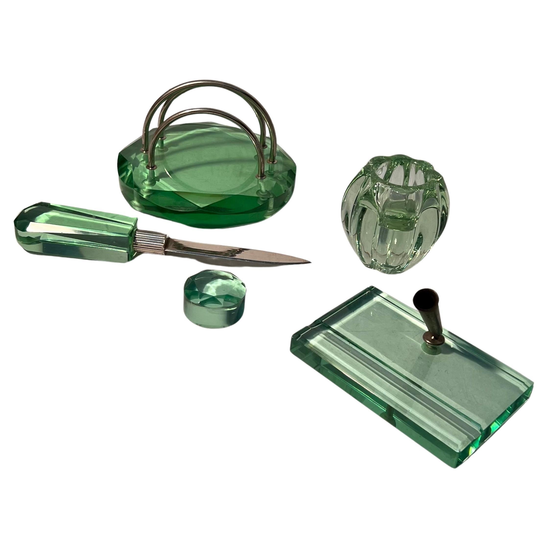 Nile Green Murano Glass Desk Set by Fontana Arte