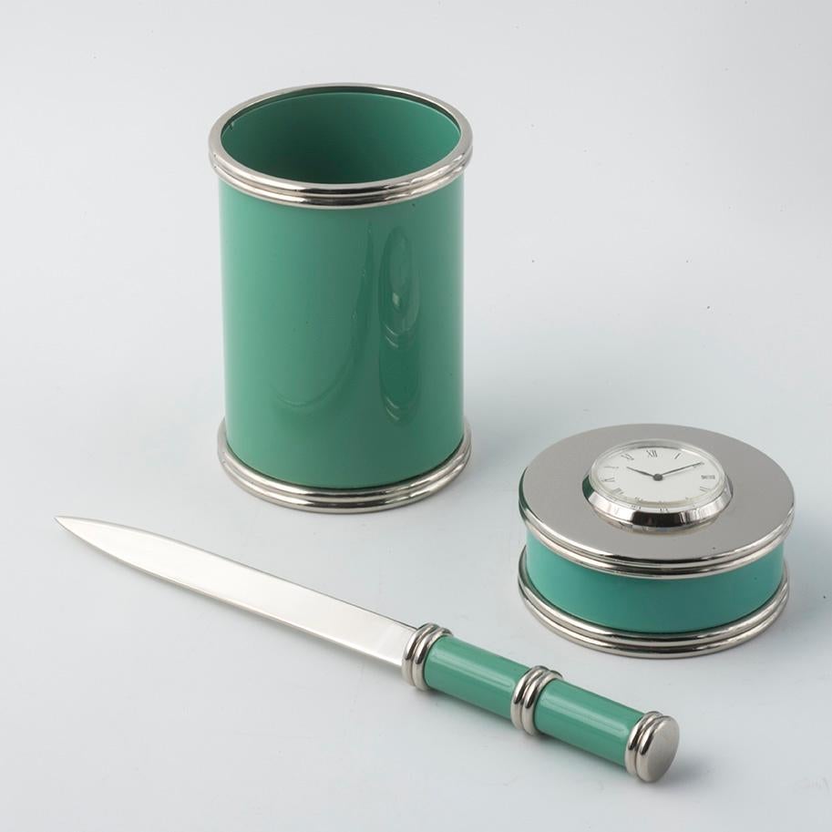 GIADA MODERN style Schreibtisch-Set: Stifthalter Uhr-Briefbeschwerer Papierschneider (Italian) im Angebot