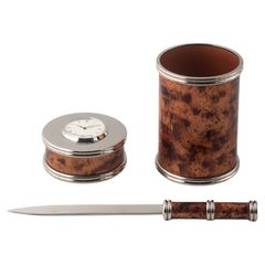 SET SCRIVANIA LACCATO AVANA portapenne orologio tagliacarte design moderno