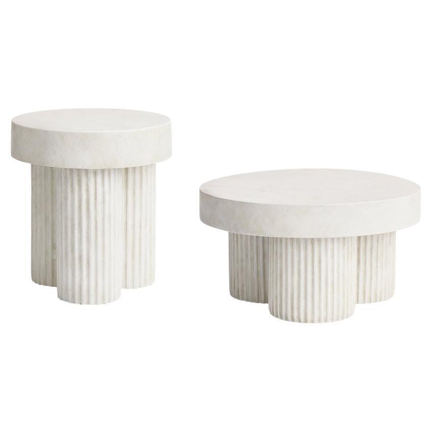Set Sculptural Gear Side Table in Chalk For Sale