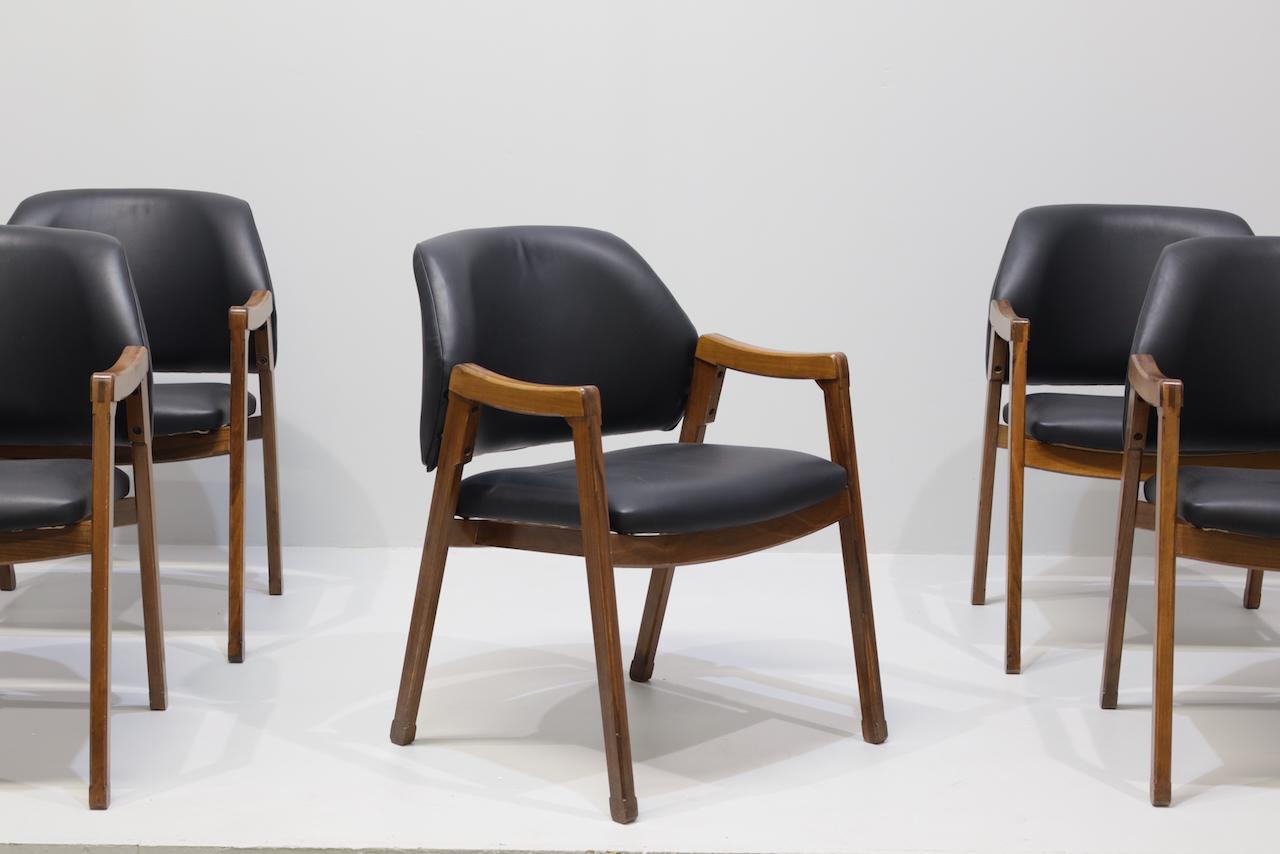 Mid-20th Century Set Sei Ico Parisi Sedie/Poltrone per Cassina Modl 814 in Pelle in vendita