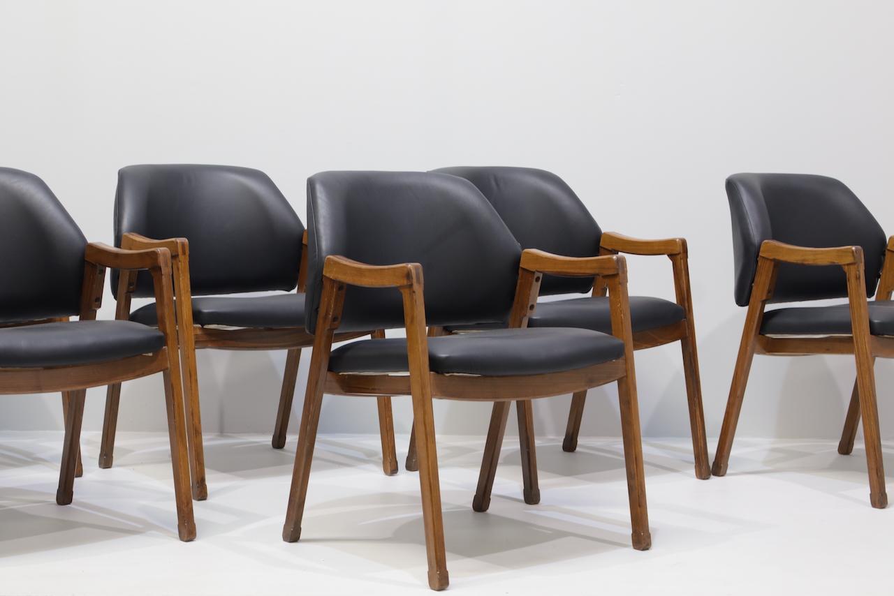 Set Sei Ico Parisi Sedie/Poltrone per Cassina Modl 814 in Pelle in vendita 3