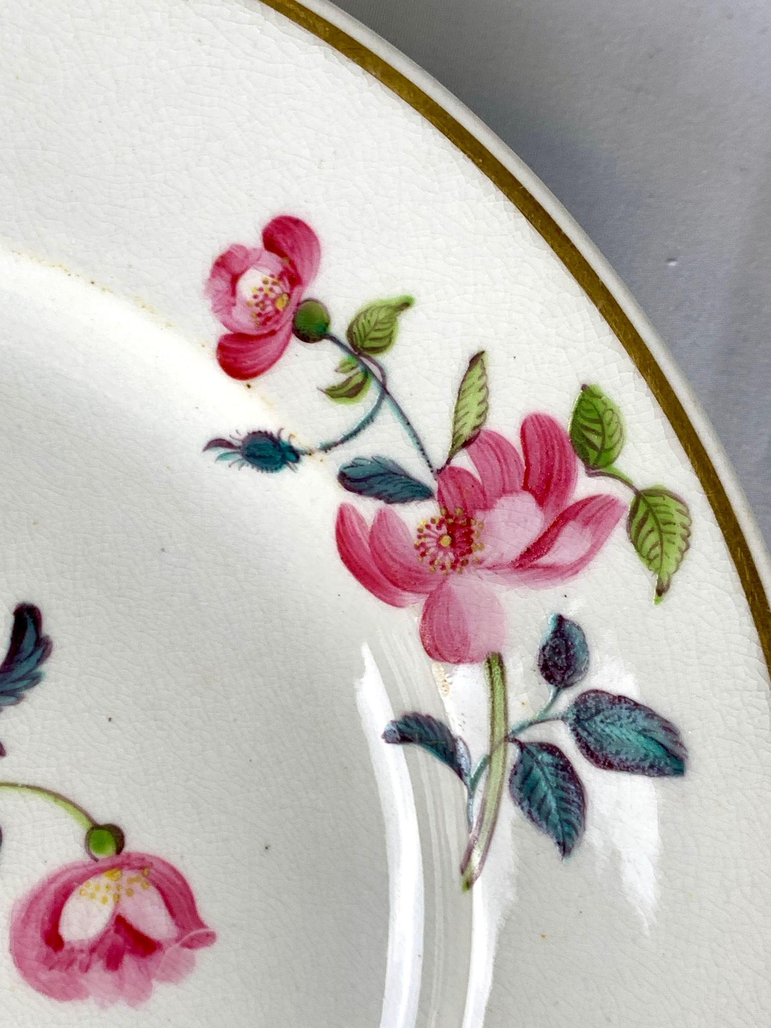 Set Seven Derby Dishes Hand Painted with Pink Roses Early 19th Century Ca-1815 In Excellent Condition For Sale In Katonah, NY