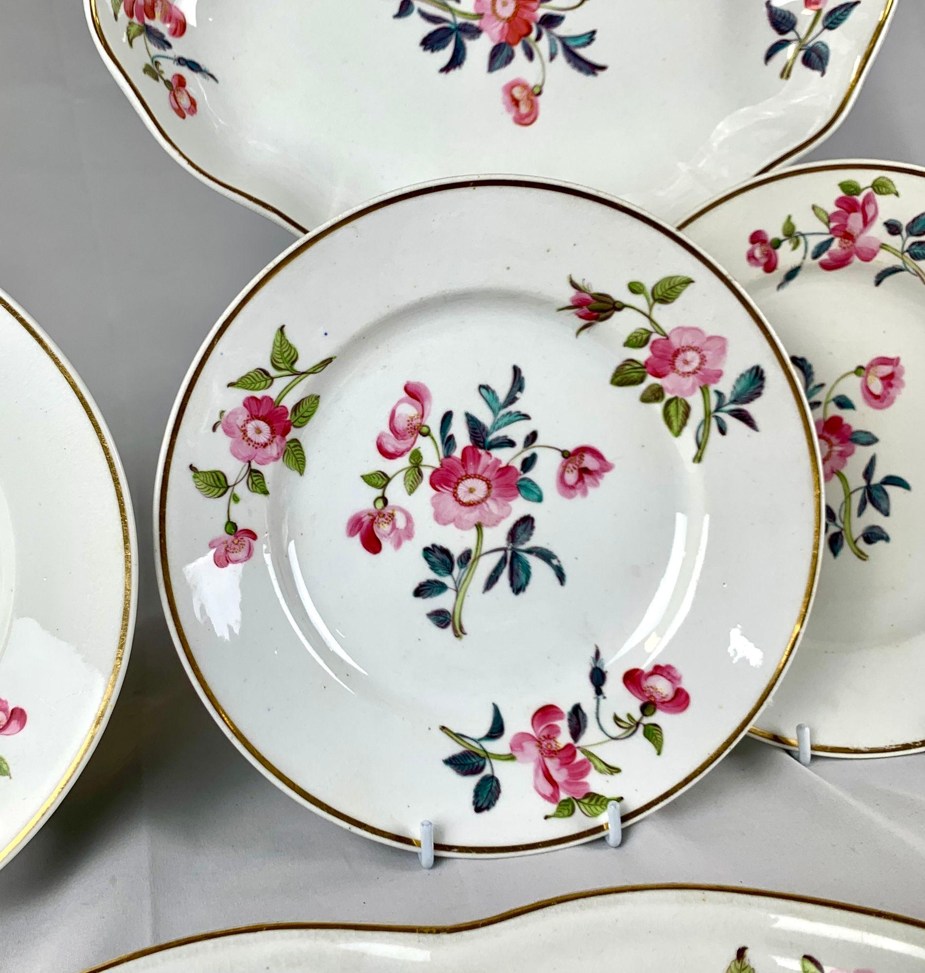 Set Seven Derby Dishes Hand Painted with Pink Roses Early 19th Century Ca-1815 For Sale 1