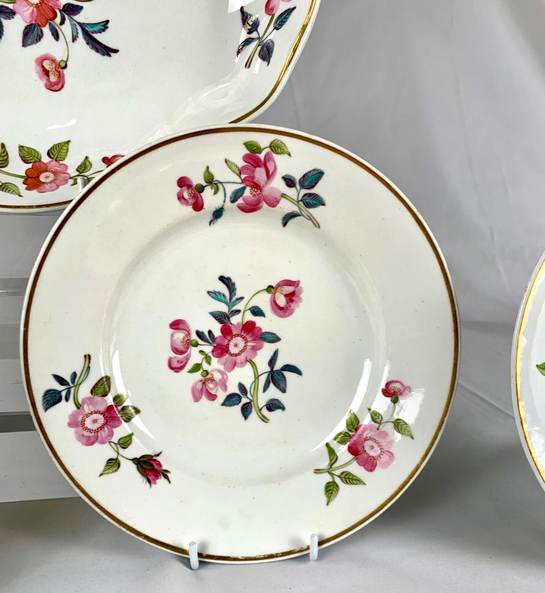 Set Seven Derby Dishes Hand Painted with Pink Roses Early 19th Century Ca-1815 For Sale 2