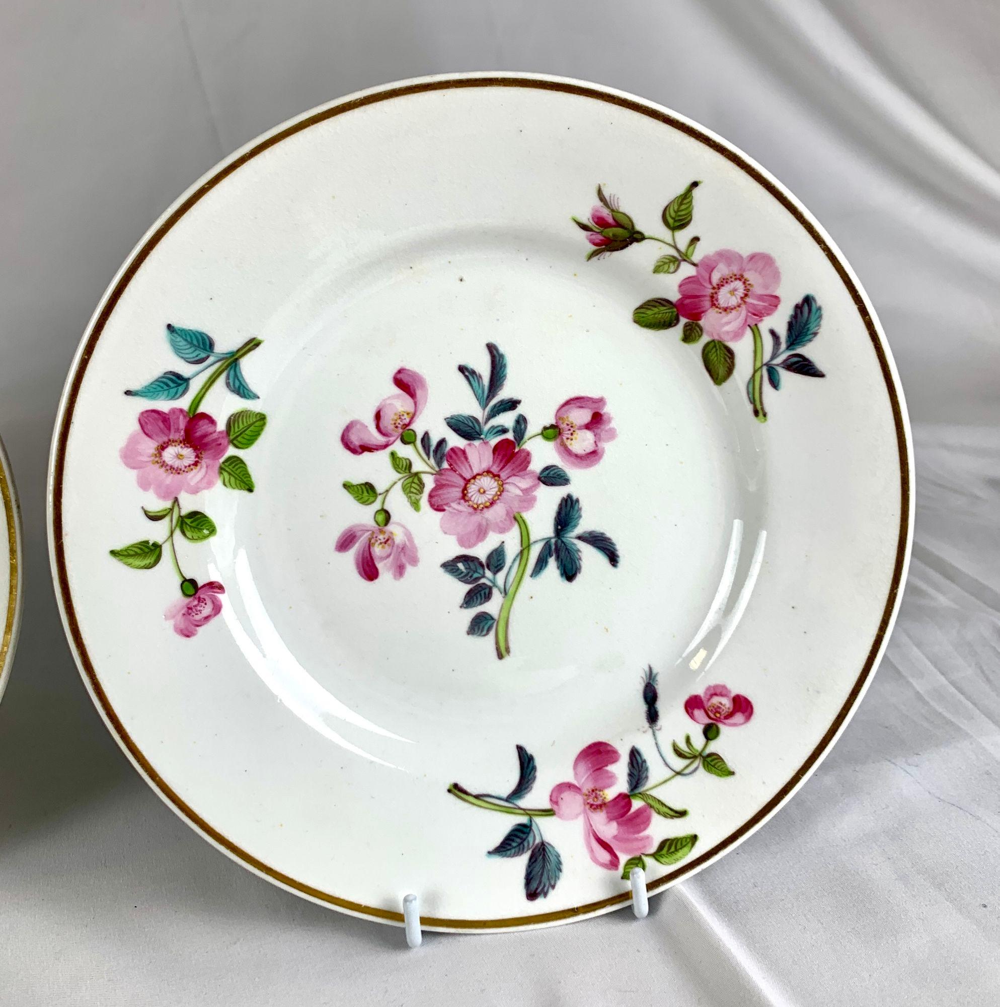 Set Seven Derby Dishes Hand Painted with Pink Roses Early 19th Century Ca-1815 For Sale 3