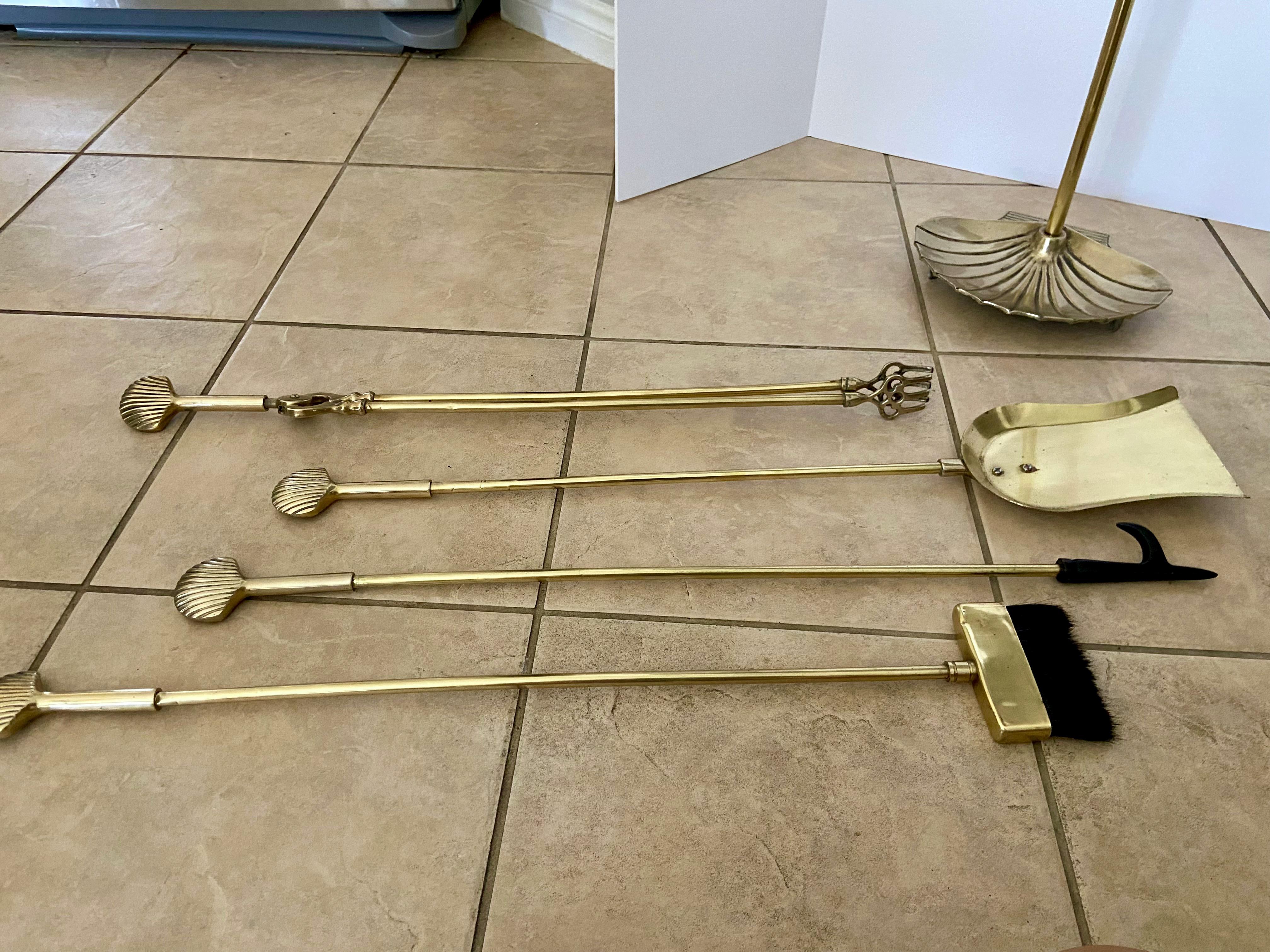 Set Shell Brass Clam Fireplace Tool Set 11