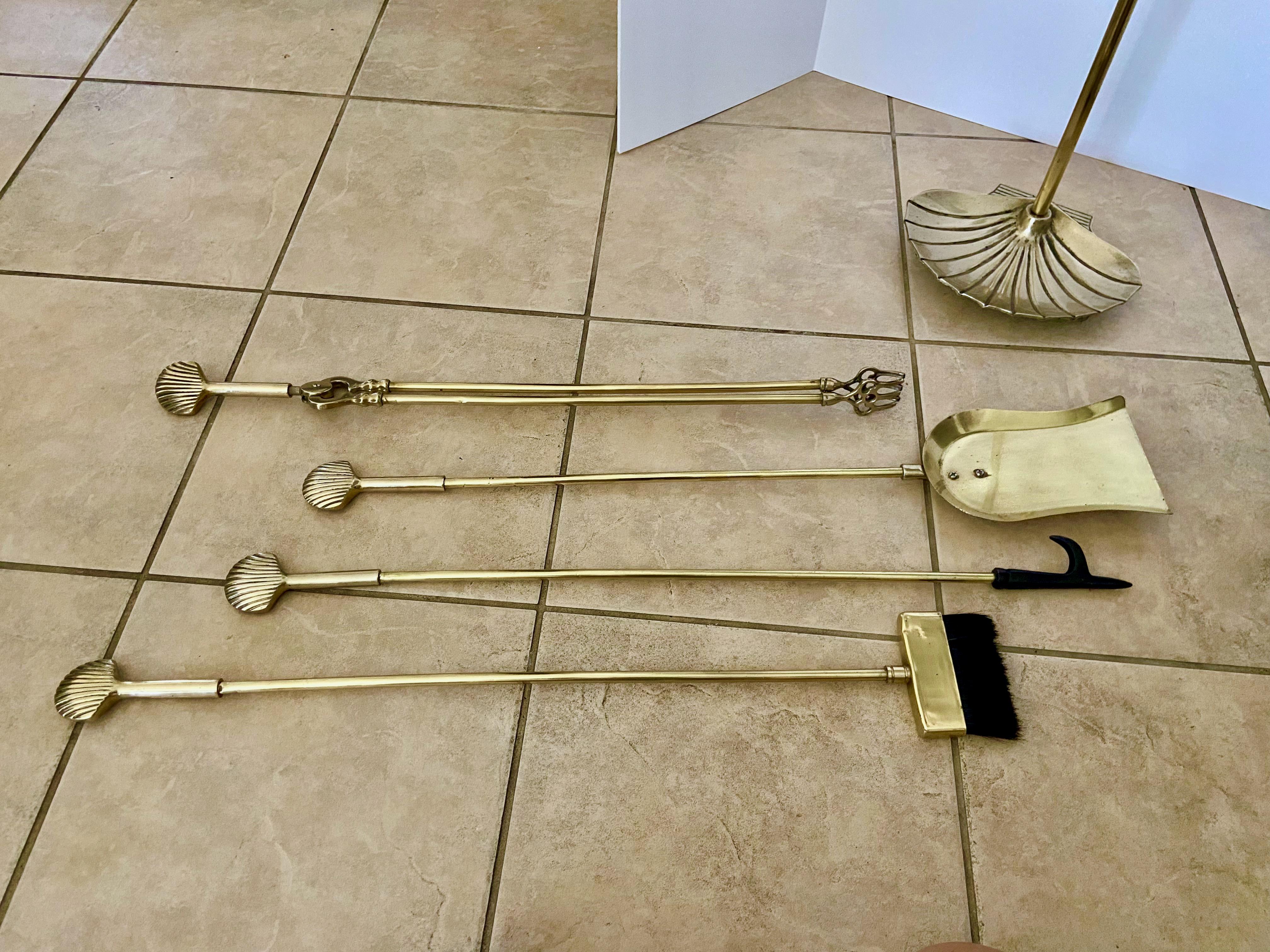 Set Shell Brass Clam Fireplace Tool Set 12
