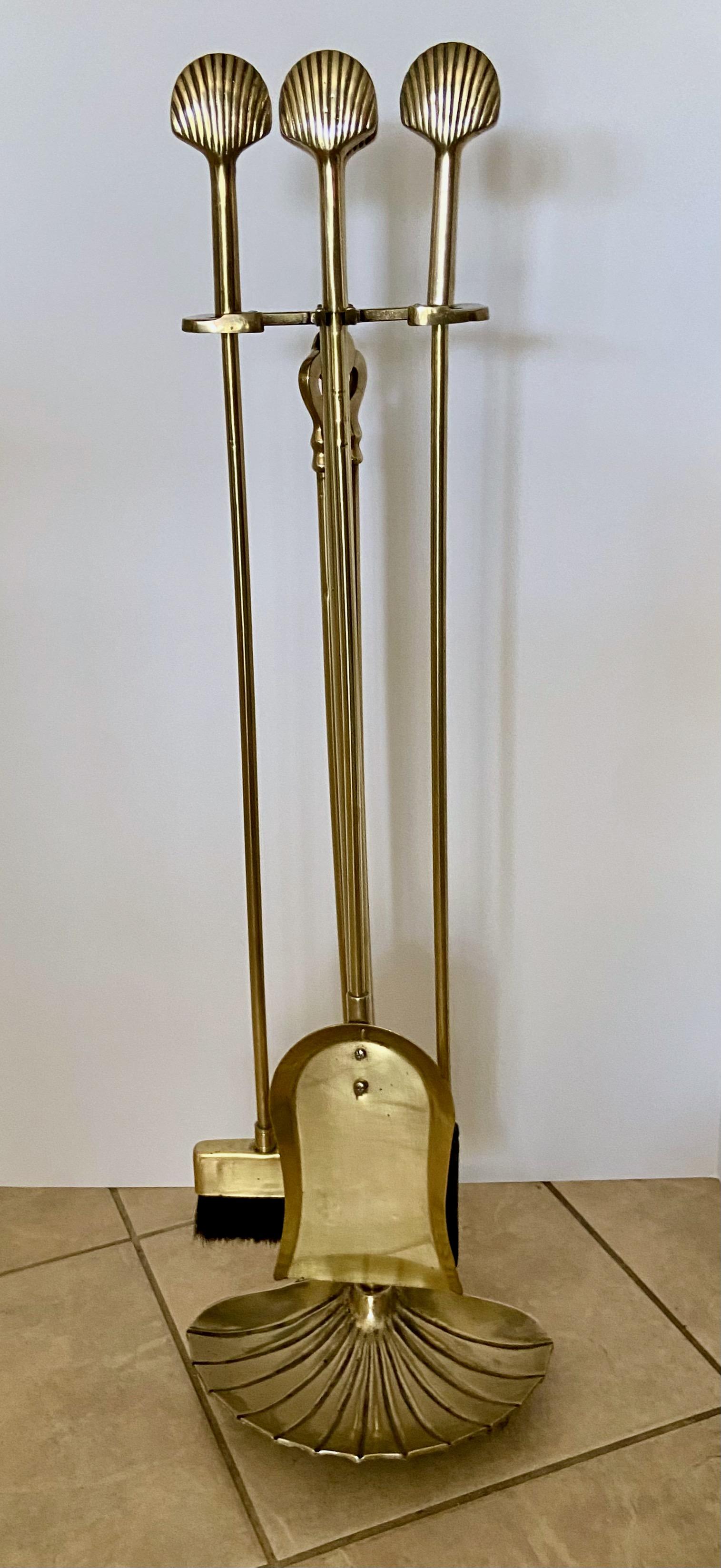 Set Shell Brass Clam Fireplace Tool Set 13