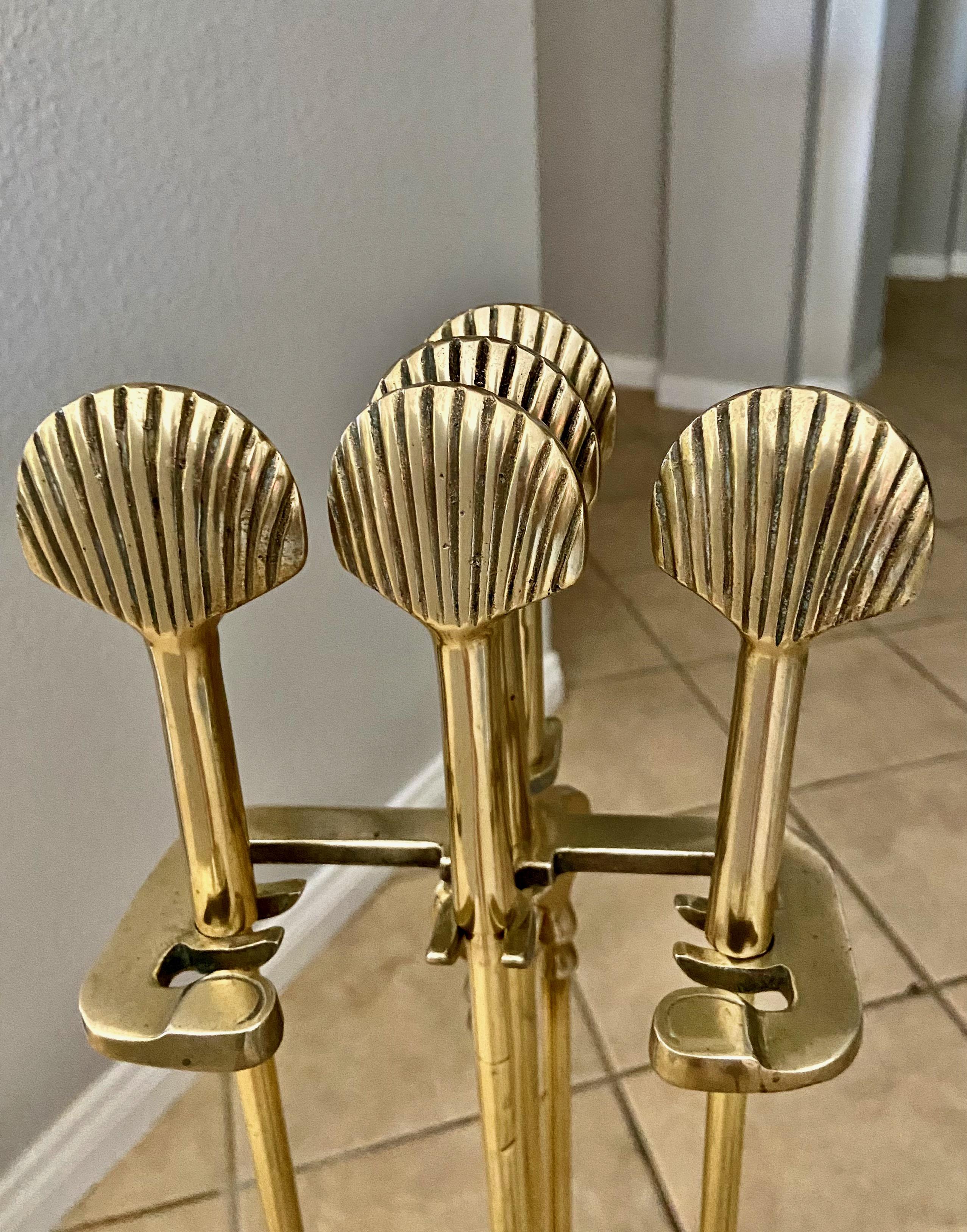 Set Shell Brass Clam Fireplace Tool Set 1