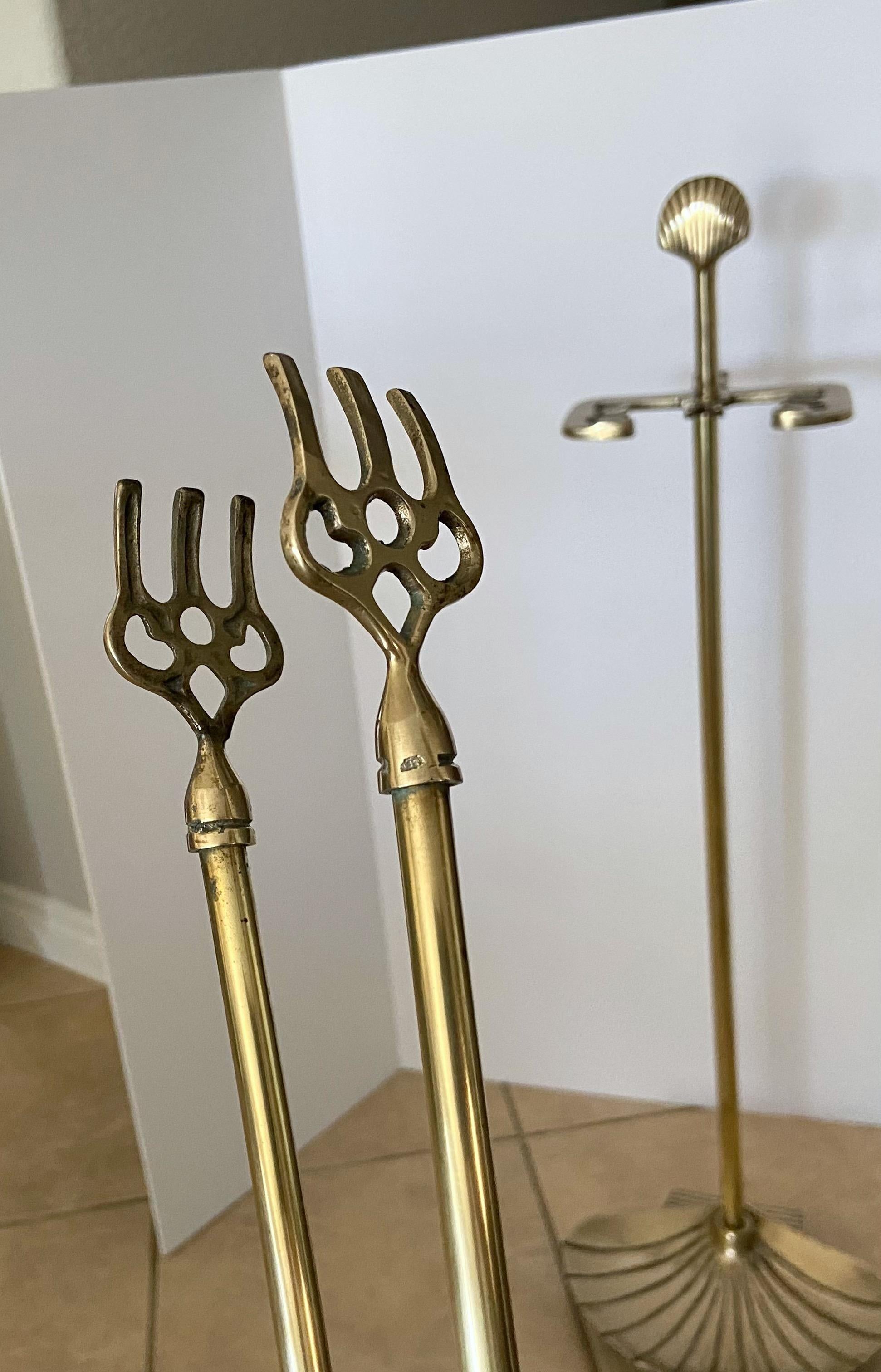 Set Shell Brass Clam Fireplace Tool Set 2